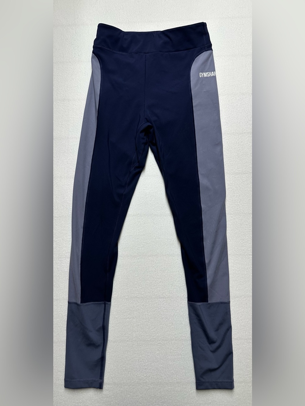 Gymshark High‑Waist Leggings Women’s Small – Navy Gray Panels 29” Inseam